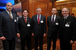 Dubrovnik, March 16 2010 - Jure Saric (second from left) the director at the Directorate for the Air Traffic ahead of the Ministry of the Sea, Transport and Infrastructure at this year's SMAG Conference, with him in the picture (from left) Ratko Tolic, the Airport in Dubrovnik, Olivier Jakopec, ACI Europe and Tonci Peovic , the director of the Zagreb airport