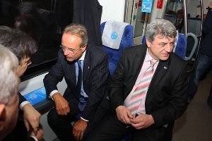 VINKOVCI, January 19 2012 - Minister Komadina and Paul Vandoren, Head of EU Delegation in Croatia during the occasional ride on the newly renovated railway Vinkovci to Tovarnik