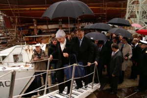 Vela Luka, 23. ožujka 2010. - Jadranka Kosor, predsjednica Vlade RH na palubi novoizgrađenog školskog broda "Kraljica mora" u velolučkom brodogradilištu "Greben" prigodom svečane primopredaje broda